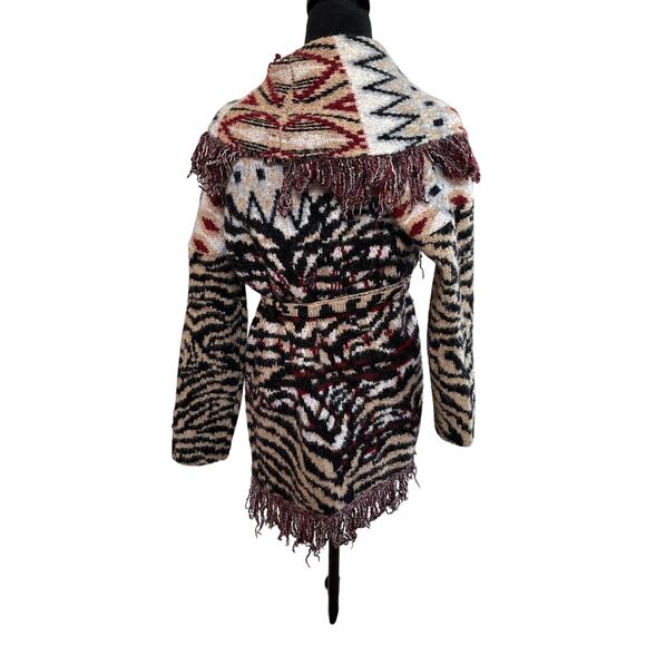 Anthropologie XS Fringe Knit Belted Boho Cardigan Sweater - Picture 3 of 6